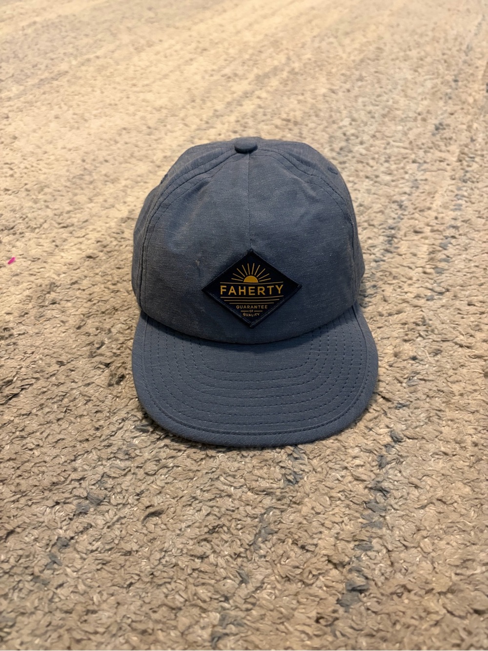 Faherty Brand Mens Navy Blue Patch Logo Snapback Hat Cap Stretch Recycle